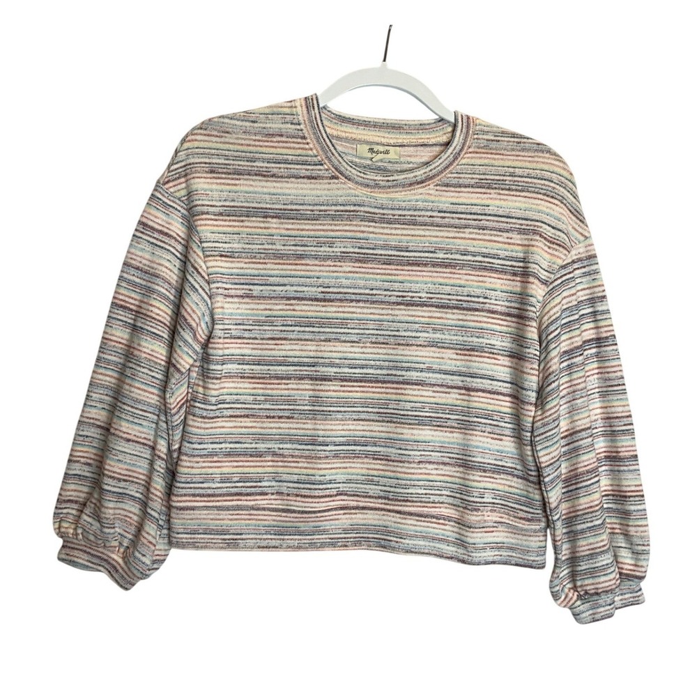 Madewell Bubble Puff Sleeve Colorful Cropped Sweater Top Rainbow Stripe Preppy S